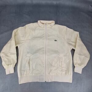 Vintage 80's IZOD Lacoste Ivory Track Sports Hooded Nylon Jacket Women's XL
